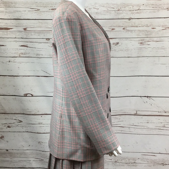 Vtg J.G Hook Black, Red, & White Plaid Skirt Suit - Picture 4 of 7